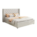 Veronica Bed Frame King Size Winged Grey Linen Fabric Seam Grid Pattern with gas lift plywood metal structure - RnR Galore