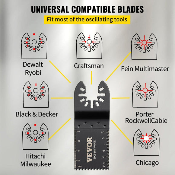 VEVOR 100PCS Oscillating Saw Blades, Quick Release Multitool Blades Kit, HCS Tool Blades for Wood Plastic, Compatible with Dewalt Dremel Fein Worx Bosch Makita Milwaukee - RnR Galore