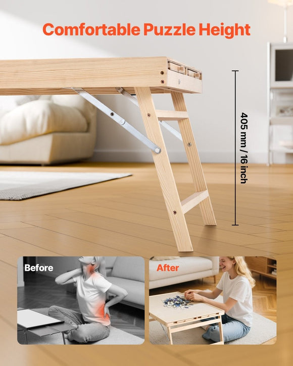 VEVOR 1500 Piece Puzzle Board with Folding Leg Portable Wooden Jigsaw 86x63cm - RnR Galore