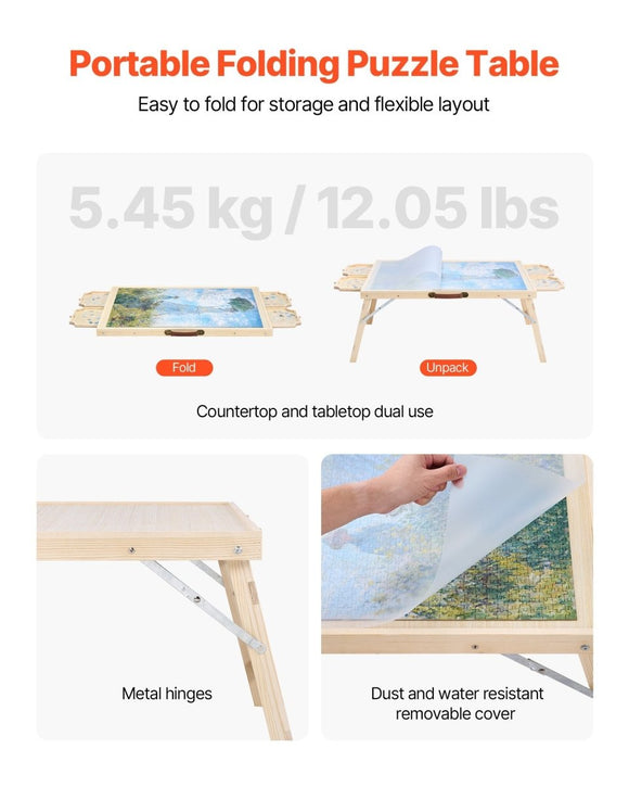 VEVOR 1500 Piece Puzzle Board with Folding Leg Portable Wooden Jigsaw 86x63cm - RnR Galore