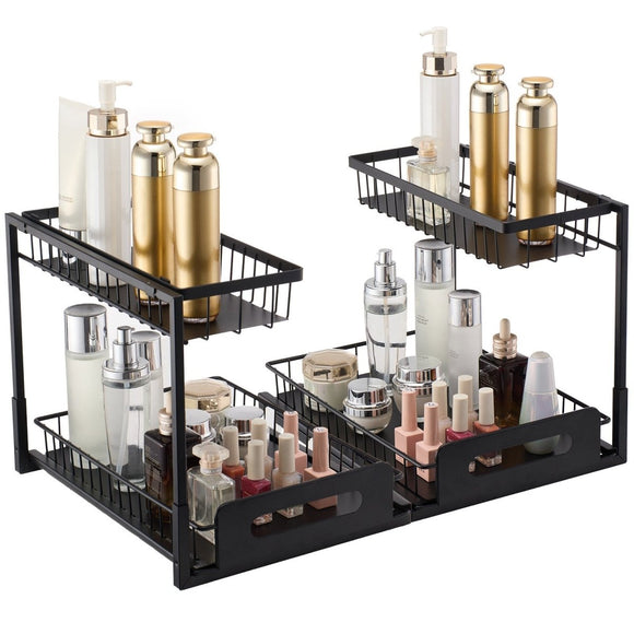 VEVOR 2 - Tier Wire Pull Out Cabinet Under Sink Basket Organizer 10.7"x14.2" 2PCS - RnR Galore