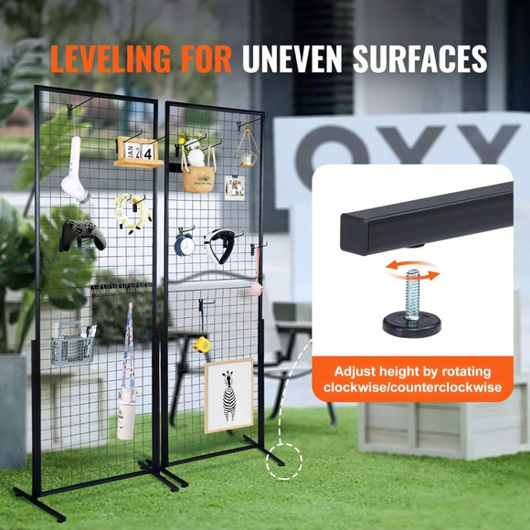 VEVOR 2' x 5.6' Grid Wall Panels Tower, 2 Packs Wire Gridwall Display Racks with T - Base Floorstanding, Double Side Gridwall Panels for Art Craft Shows, Retail Display with Extra Clips and Hooks - RnR Galore
