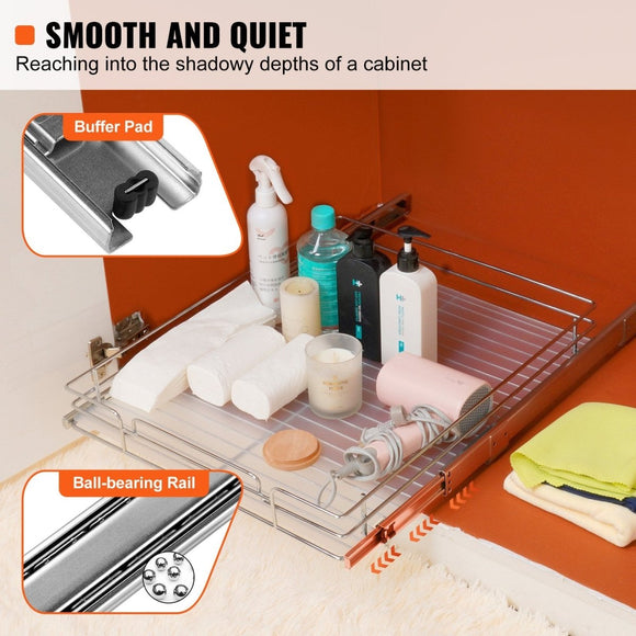 VEVOR 34x53 cm Pull Out Cabinet Organizer, Heavy Duty Slide Out Pantry Shelves, Chrome - Plated Steel Roll Out Drawers, Sliding Drawer Storage for Home, Inside Kitchen Cabinet, Bathroom, Under Sink - RnR Galore