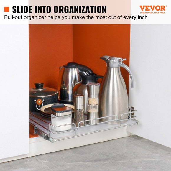 VEVOR 34x53 cm Pull Out Cabinet Organizer, Heavy Duty Slide Out Pantry Shelves, Chrome - Plated Steel Roll Out Drawers, Sliding Drawer Storage for Home, Inside Kitchen Cabinet, Bathroom, Under Sink - RnR Galore