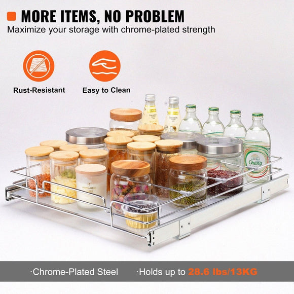 VEVOR 34x53 cm Pull Out Cabinet Organizer, Heavy Duty Slide Out Pantry Shelves, Chrome - Plated Steel Roll Out Drawers, Sliding Drawer Storage for Home, Inside Kitchen Cabinet, Bathroom, Under Sink - RnR Galore