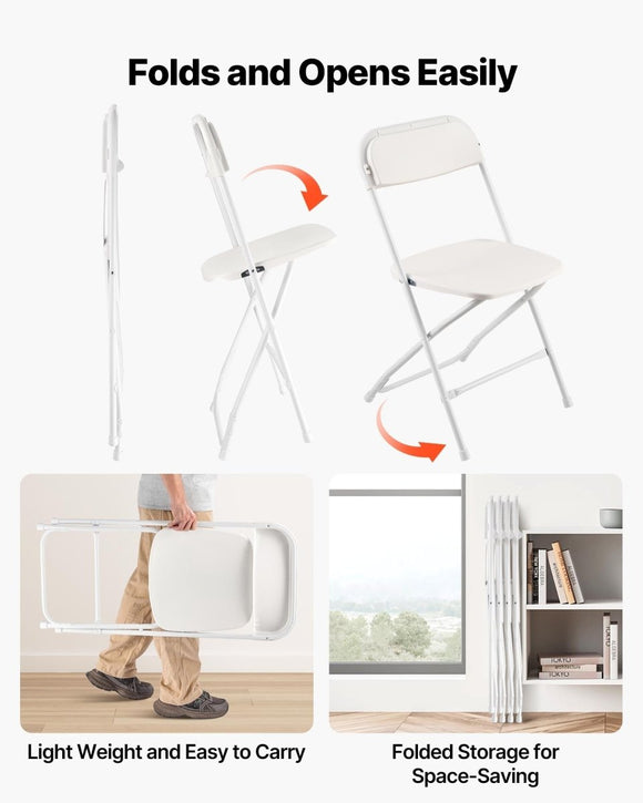 VEVOR 4 Pack Folding Chairs, Foldable Plastic Chairs with Heavy Duty Metal Frame, Portable Folding Card Table Chairs, Stackable Indoor Outdoor Seats for Home, Yard, Garden, Parties, Events, White - RnR Galore