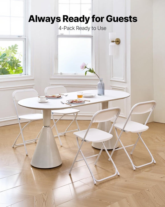 VEVOR 4 Pack Folding Chairs, Foldable Plastic Chairs with Heavy Duty Metal Frame, Portable Folding Card Table Chairs, Stackable Indoor Outdoor Seats for Home, Yard, Garden, Parties, Events, White - RnR Galore