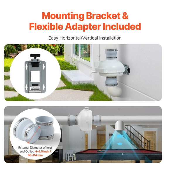 VEVOR 4" to 4.5" Radon Mitigation Fan System Kit Quiet 260 CFM Inline Duct Fan - RnR Galore