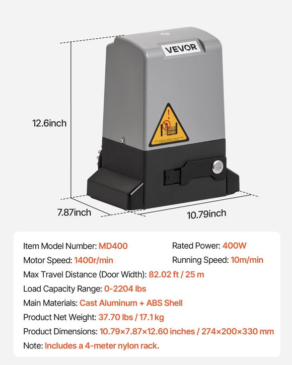 VEVOR 400W Electric Sliding Gate Opener 1000kg Chain Drive Infrared Sensor - RnR Galore