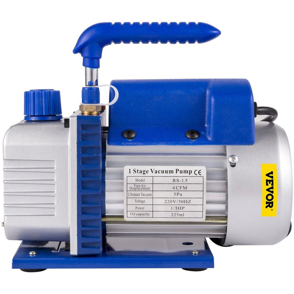 Vevor 4CFM 1/4HP Rotary Vane Vacuum Pump + R134AManifold Gauge Tester Charging +Hose - RnR Galore
