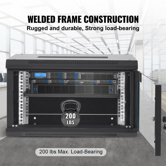 VEVOR 6U Wall Mount Network Server Cabinet, 15.5'' Deep, Server Rack Cabinet Enclosure, 200 lbs Max. Ground - mounted Load Capacity, with Locking Glass Door Side Panels, for IT Equipment, A/V Devices - RnR Galore
