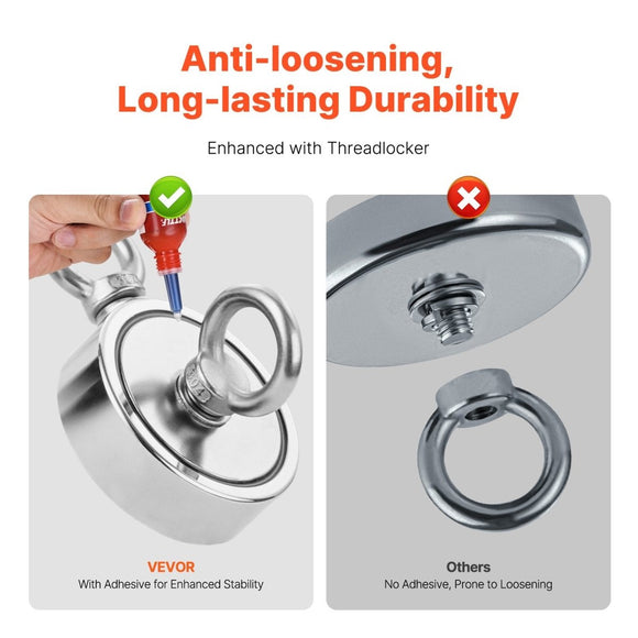 VEVOR 771 Kg Strong Fishing Magnet Kit Double Sided Pull Force Rope Carabiner - RnR Galore