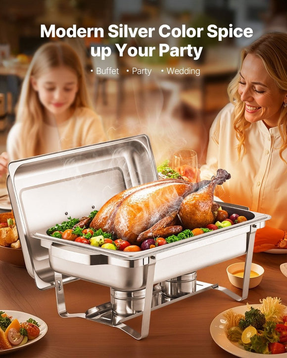 VEVOR 8 Qt 6 Pack Rectangle Chafing Dish Buffet Set Fullsize Pan Stainless Steel - RnR Galore