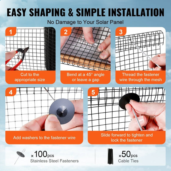 VEVOR 8in x 100ft Solar Panel Bird Guard Critter Guard Roll Kit 100pcs Fasteners - RnR Galore
