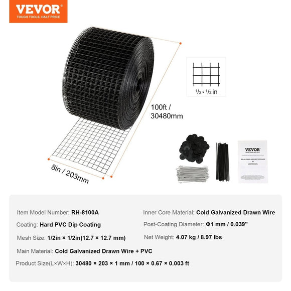 VEVOR 8in x 100ft Solar Panel Bird Guard Critter Guard Roll Kit 70pcs Fasteners - RnR Galore