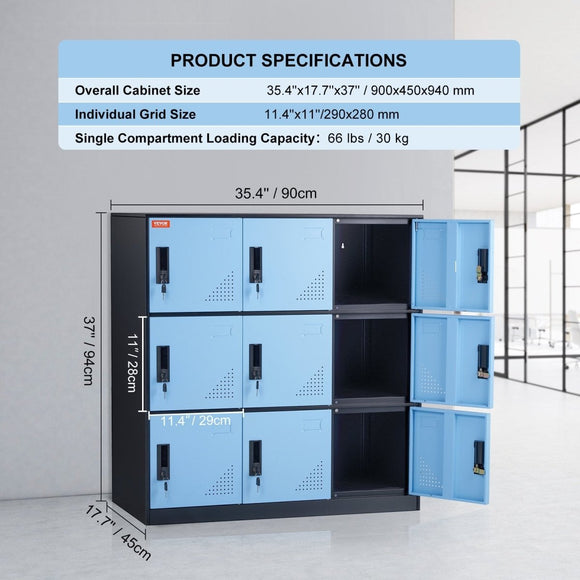 VEVOR 9 Doors Metal Storage Cabinet Employees Steel Storage Cabinet Office Black - RnR Galore