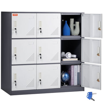 VEVOR 9 Doors Metal Storage Cabinet Employees Steel Storage Cabinet Office Gray - RnR Galore