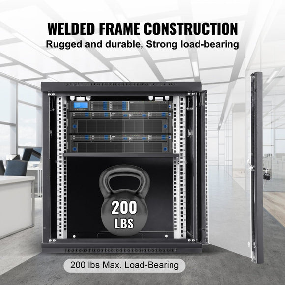 VEVOR 9U Wall Mount Network Server Cabinet, 39.37 cm Deep, Server Rack Cabinet Enclosure, 90.7 kg Max. Ground - mounted Load Capacity, with Locking Glass Door Side Panels, for IT Equipment, A/V Devices - RnR Galore