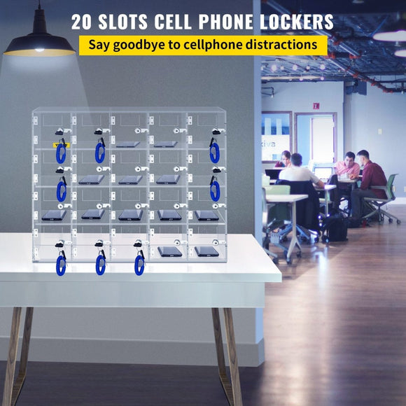 VEVOR Acrylic Cell Phone Locker Box Storage Cabinet Pocket w/Keys 20 Slots Clear - RnR Galore