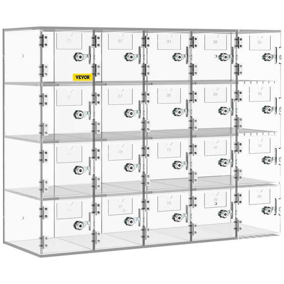 VEVOR Acrylic Cell Phone Locker Box Storage Cabinet Pocket w/Keys 20 Slots Clear - RnR Galore