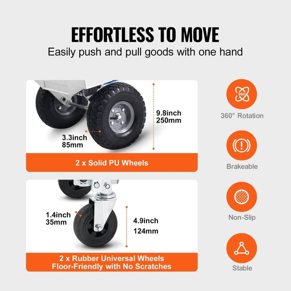 VEVOR Aluminum Hand Truck, 2 in 1, 363 kg Max Load Capacity, Heavy Duty Industrial Convertible Folding Hand Truck and Dolly, Utility Cart Converts from Hand Truck to Platform Cart with Rubber Wheels - RnR Galore