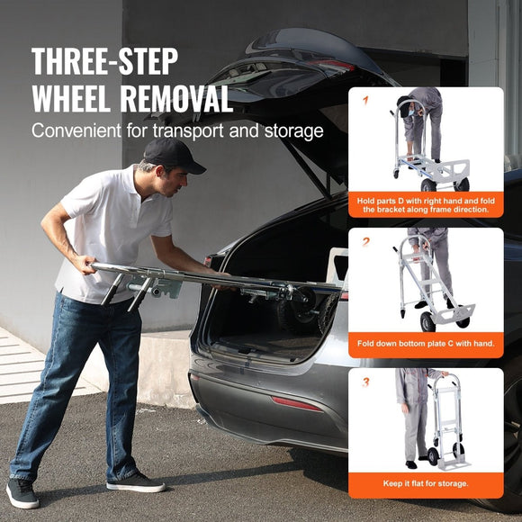 VEVOR Aluminum Hand Truck, 2 in 1, 363 kg Max Load Capacity, Heavy Duty Industrial Convertible Folding Hand Truck and Dolly, Utility Cart Converts from Hand Truck to Platform Cart with Rubber Wheels - RnR Galore