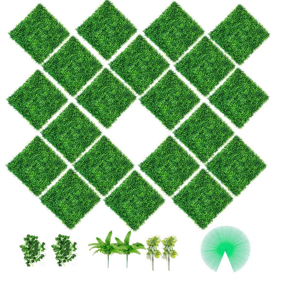 20 PCS Artificial Boxwood Hedge Panels, Privacy Screen for Indoor/Outdoor Decoration - RnR Galore