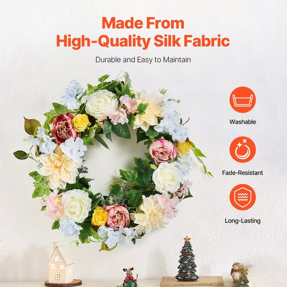 VEVOR Artificial Decorative Wreath 60.96 cm White Pink Yellow Peonies Hydrangeas - RnR Galore