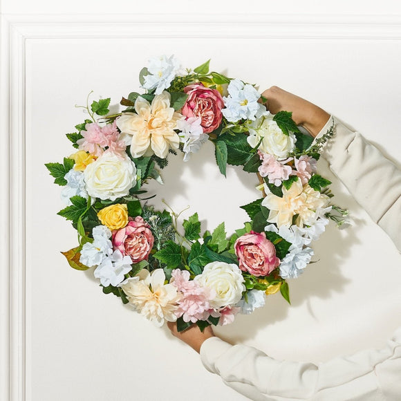 VEVOR Artificial Decorative Wreath 60.96 cm White Pink Yellow Peonies Hydrangeas - RnR Galore