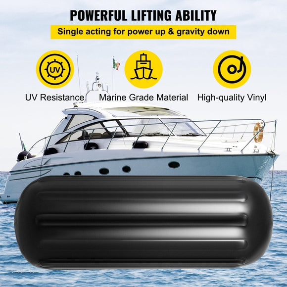 VEVOR Boat Fenders, 10" x 28" Ribbed Fender, 4 Pack Boat Bumpers, Hole Through Middle Ribbed Inflatable Boat Fender with 4 Ropes, for Pontoon Boat Sailboat, Ski Boat, Black - RnR Galore