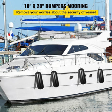 VEVOR Boat Fenders, 10" x 28" Ribbed Fender, 4 Pack Boat Bumpers, Hole Through Middle Ribbed Inflatable Boat Fender with 4 Ropes, for Pontoon Boat Sailboat, Ski Boat, Black - RnR Galore