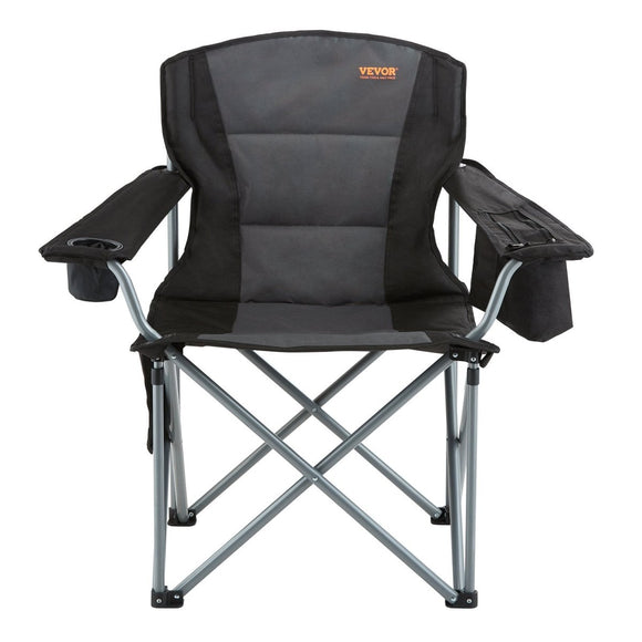 Portable Folding Chair with Cooler Bag for Camping, Beach, Lawn - Black - RnR Galore