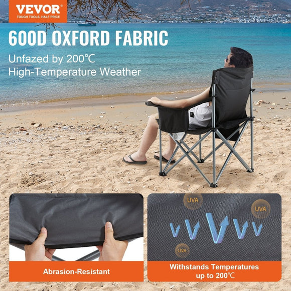 Portable Folding Chair with Cooler Bag for Camping, Beach, Lawn - Black - RnR Galore