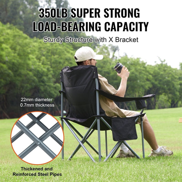 Portable Folding Chair with Cooler Bag for Camping, Beach, Lawn - Black - RnR Galore