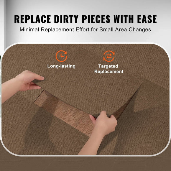 VEVOR Carpet Tiles Peel and Stick, Squares Self Adhesive Carpet Floor Tile, Soft Padded Carpet Tiles, Easy Install DIY for Bedroom Living Room Indoor Outdoor (10 Tiles, Dark Brown) - RnR Galore