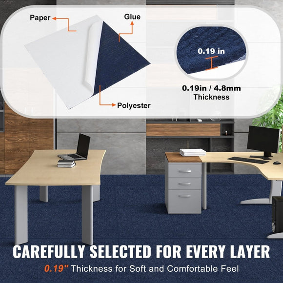 VEVOR Carpet Tiles Peel and Stick, Squares Self Adhesive Carpet Floor Tile, Soft Padded Carpet Tiles, Easy Install DIY for Bedroom Living Room Indoor Outdoor (15Tiles, Dark Blue) - RnR Galore