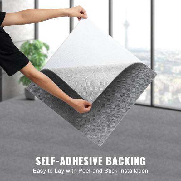 VEVOR Carpet Tiles Peel and Stick, Squares Self Adhesive Carpet Floor Tile, Soft Padded Carpet Tiles, Easy Install DIY for Bedroom Living Room Indoor Outdoor (9Tiles, Light Gray) - RnR Galore