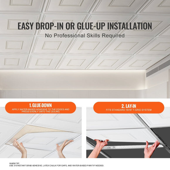 VEVOR Ceiling Tiles 12 - Pack 24 x 24 in PVC Easy Installation White Geometric - RnR Galore