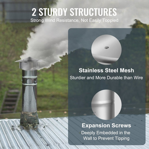 VEVOR Chimney Cap 6 - inch 304 Stainless Steel Round Roof Rain Cap Cover Silver - RnR Galore
