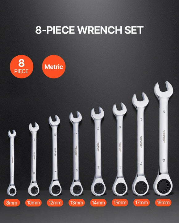 VEVOR Combination Wrench Set 8 - Piece Metric 8 mm to 19 mm with Organizer Rack - RnR Galore