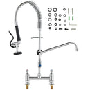 VEVOR Commercial Faucet with Pre - Rinse Sprayer, 26" Height, 8" Center, 12" Swing Spout, Deck Mount Kitchen Sink Faucet, Brass Constructed Device with Pull Down Spray, for 1/2/3 Compartment Sink - RnR Galore