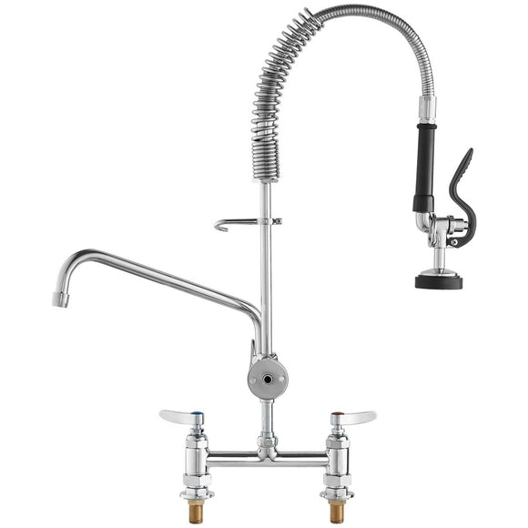VEVOR Commercial Faucet with Pre - Rinse Sprayer, 26" Height, 8" Center, 12" Swing Spout, Deck Mount Kitchen Sink Faucet, Brass Constructed Device with Pull Down Spray, for 1/2/3 Compartment Sink - RnR Galore