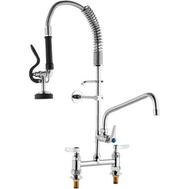 VEVOR Commercial Faucet with Pre - Rinse Sprayer, 26" Height, 8" Center, 12" Swing Spout, Deck Mount Kitchen Sink Faucet, Brass Constructed Device with Pull Down Spray, for 1/2/3 Compartment Sink - RnR Galore