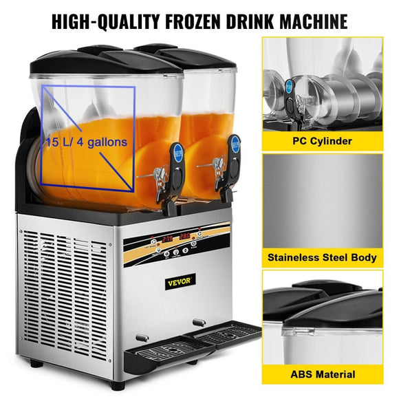 VEVOR Commercial Slush Machine Margarita Slush Maker 2x15L Frozen Drink Machine - RnR Galore