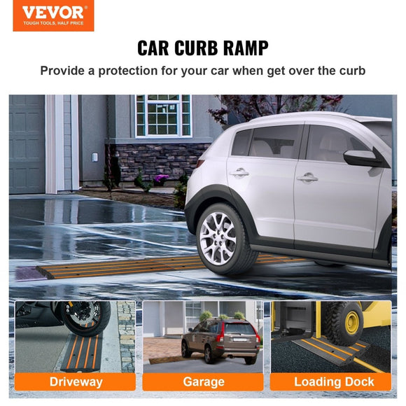 VEVOR Curb Ramp, 2 Pack, 6.5 cm Rise, Rubber Driveway Ramps, Heavy Duty 15 tons Weight Capacity Threshold Ramp, Curbside Bridge Ramps for Loading Dock Garage Sidewalk, Expandable Full Ramp Set - RnR Galore