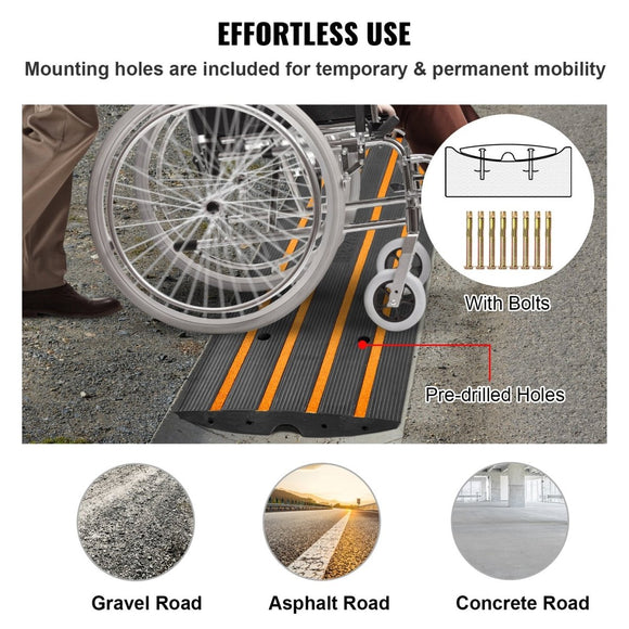 VEVOR Curb Ramp, 2 Pack, 6.5 cm Rise, Rubber Driveway Ramps, Heavy Duty 15 tons Weight Capacity Threshold Ramp, Curbside Bridge Ramps for Loading Dock Garage Sidewalk, Expandable Full Ramp Set - RnR Galore