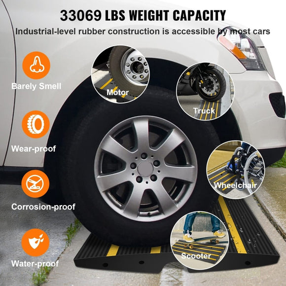 VEVOR Curb Ramp, 2 Pack, 6.5 cm Rise, Rubber Driveway Ramps, Heavy Duty 15 tons Weight Capacity Threshold Ramp, Curbside Bridge Ramps for Loading Dock Garage Sidewalk, Expandable Full Ramp Set - RnR Galore