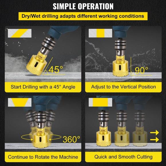 VEVOR Diamond Drill Bits 4PCS Diamond Hole Saw 25/35/50/68mm Tile Hole Saw Kit Vacuum Brazed Diamond Drill Bit 0.59in/15mm Segment Tile Hole Saw w Storage Case for Tile Ceramic Porcelain Marble Stone - RnR Galore