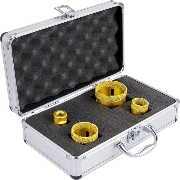 VEVOR Diamond Drill Bits 4PCS Diamond Hole Saw 25/35/50/68mm Tile Hole Saw Kit Vacuum Brazed Diamond Drill Bit 0.59in/15mm Segment Tile Hole Saw w Storage Case for Tile Ceramic Porcelain Marble Stone - RnR Galore