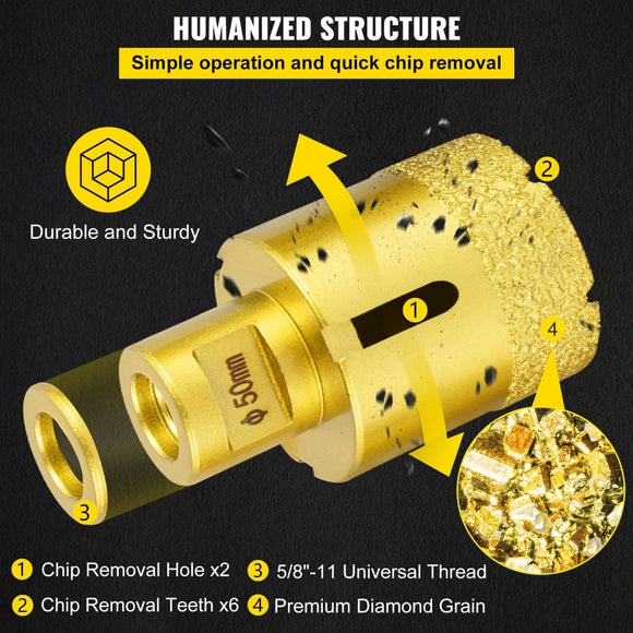 VEVOR Diamond Drill Bits 4PCS Diamond Hole Saw 25/35/50/68mm Tile Hole Saw Kit Vacuum Brazed Diamond Drill Bit 0.59in/15mm Segment Tile Hole Saw w Storage Case for Tile Ceramic Porcelain Marble Stone - RnR Galore